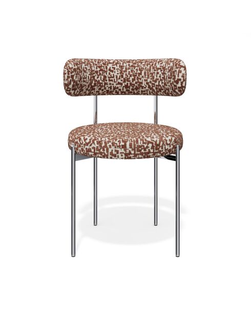 2 Stühle ADELE aus gewebtem Stoff mit Terrakottamustern und verchromten Beinen — 52x45,5x76,5 cm