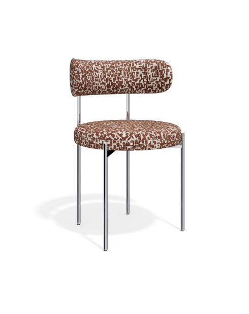 2 Stühle ADELE aus gewebtem Stoff mit Terrakottamustern und verchromten Beinen — 52x45,5x76,5 cm
