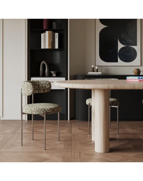 2 Chaises ADELE tissu tramé à motifs kaki pieds chrome - 52x45.5x76.5 cm