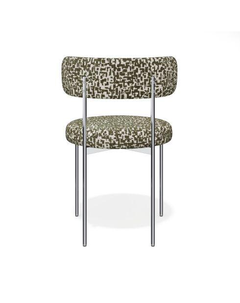 2 Chaises ADELE tissu tramé à motifs kaki pieds chrome - 52x45.5x76.5 cm