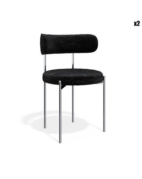 2 Chaises ADELE velours tramé noir pieds chrome - 52x45.5x76.5 cm