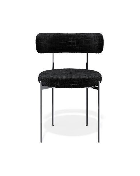 2 Chaises ADELE velours tramé noir pieds chrome - 52x45.5x76.5 cm