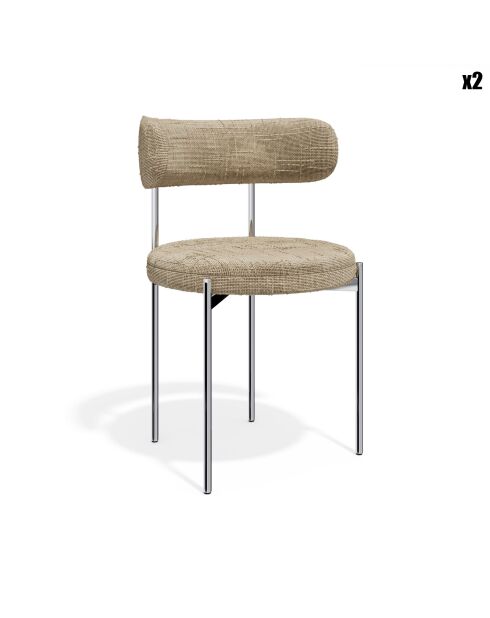 2 Stühle ADELE aus geflochtenem Samt, Beine aus taupefarbenem Chrom — 52x45,5x76,5 cm