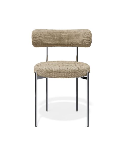 2 Stühle ADELE aus geflochtenem Samt, Beine aus taupefarbenem Chrom — 52x45,5x76,5 cm