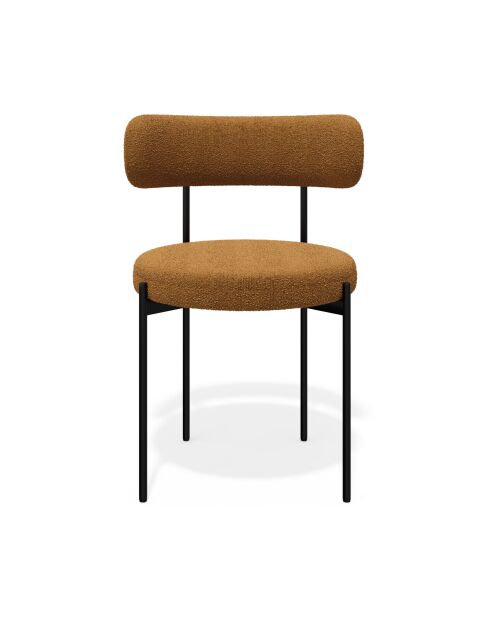 2 Stühle ADELE aus senfgrünem Boucle-Stoff mit schwarzen Beinen — 52x45,5x76,5 cm