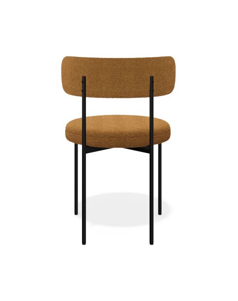 2 Stühle ADELE aus senfgrünem Boucle-Stoff mit schwarzen Beinen — 52x45,5x76,5 cm