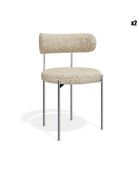 2 Chaises ADELE tissu tramé à motifs beige pieds chrome - 52x45.5x76.5 cm
