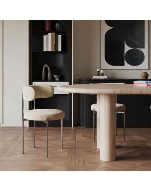 2 Chaises ADELE tissu tramé à motifs beige pieds chrome - 52x45.5x76.5 cm