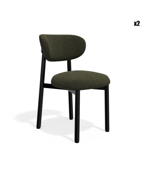 2 sedie LUMI in tessuto bouclé kaki con gambe nere — 49x57,5x77cm