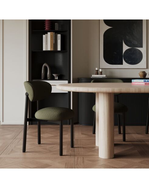 2 sedie LUMI in tessuto bouclé kaki con gambe nere — 49x57,5x77cm