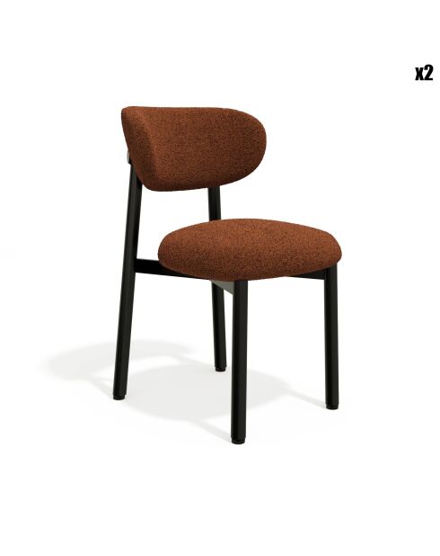 2 Chaises LUMI tissu bouclette terracotta pieds noirs - 49x57.5x77cm