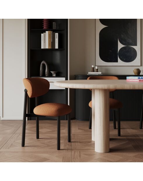 2 Chaises LUMI tissu bouclette terracotta pieds noirs - 49x57.5x77cm