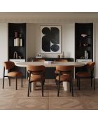 2 Chaises LUMI tissu bouclette terracotta pieds noirs - 49x57.5x77cm