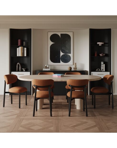 2 Chaises LUMI tissu bouclette terracotta pieds noirs - 49x57.5x77cm