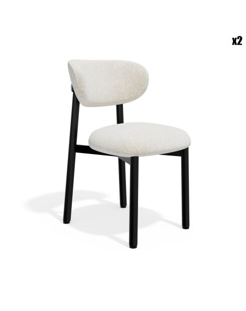 2 stoelen LUMI crème chenille fluweel zwarte poten — 49x57,5x77cm