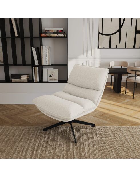 Draaistoel zwarte voet NAPA geweven stof zacht aanvoelende crèmekleurige stof — 81x95x90cm