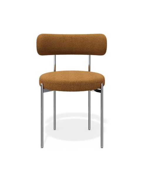 2 Stühle ADELE aus senffarbigem Boucle-Stoff mit verchromten Beinen — 52x45,5x76,5 cm
