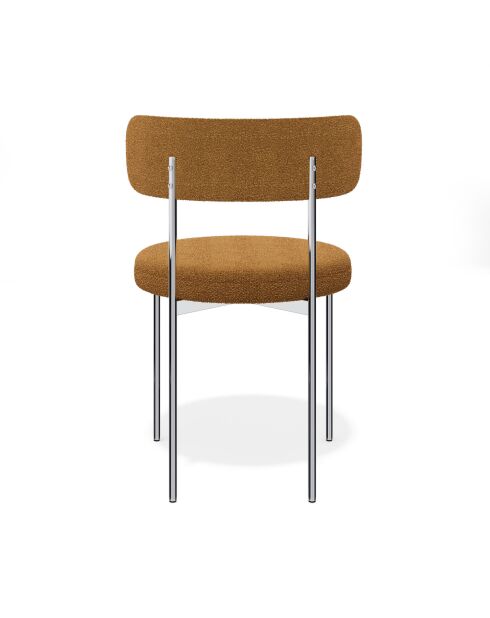 2 Stühle ADELE aus senffarbigem Boucle-Stoff mit verchromten Beinen — 52x45,5x76,5 cm