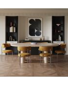 2 stoelen ADELE mosterdgele bouclé stof chromen poten — 52x45,5x76,5 cm