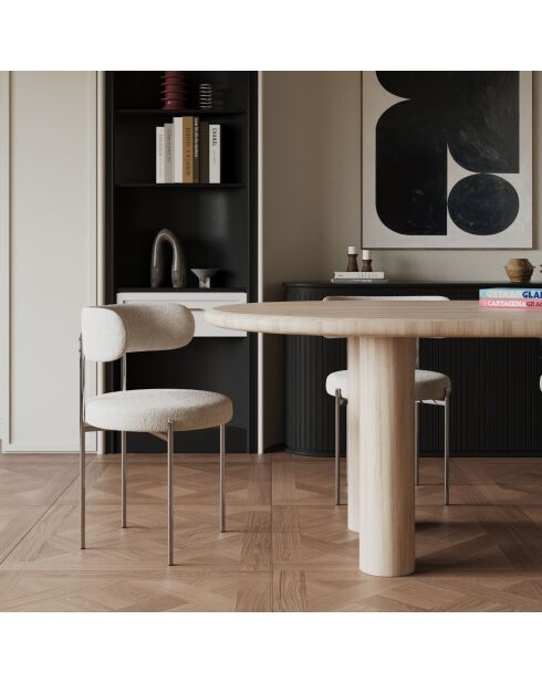 2 stoelen ADELE creme bouclé stof chromen poten — 52x45,5x76,5 cm