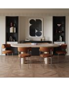 2 stoelen ADELE, terracotta krulstof, chromen poten — 52x45,5x76,5 cm