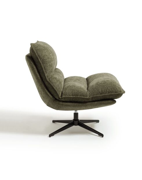 Draaistoel zwarte voet NAPA geweven stof zacht aanvoelende vintage groene stof — 81x95x90cm