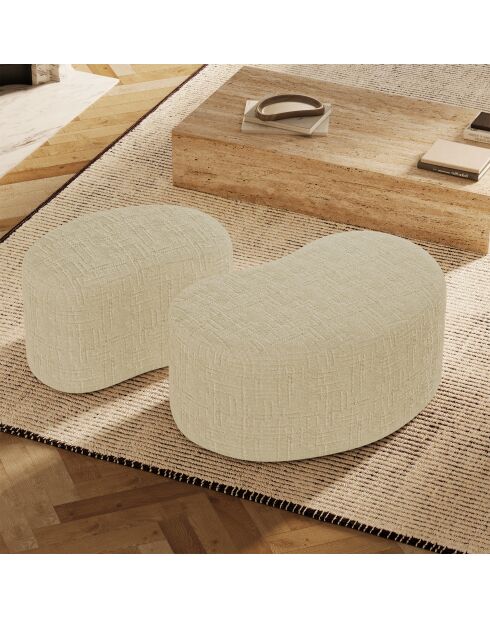 OVO Ottoman 60cm crème geweven fluweel - 60x38x38 cm