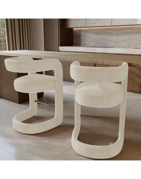 Set van 2 krukken van crèmekleurig chenille fluweel van KLAY - 52x59x85 cm