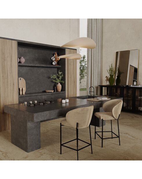 Hocker Luca, 69 x 44 x 90 cm, Samtbeige/Schwarz, 2er-Set