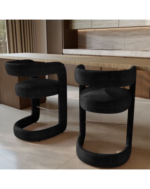 KLAY Hocker aus schwarzem Chenille-Samt, 52 x 59 x 85 cm, 2 Stück