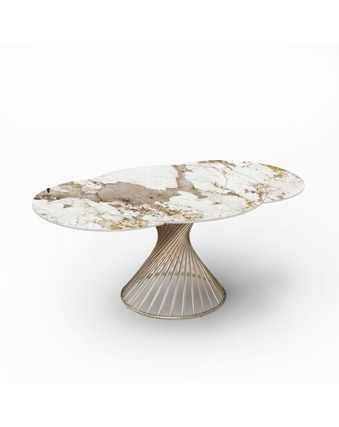 Ausziehbarer Tisch MOON XL Pandora aus Keramik und Goldbeinen - 150 - 210x150x76 cm