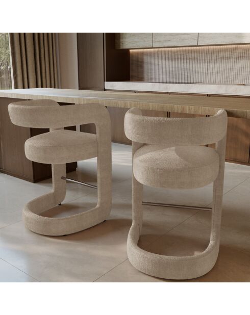 KLAY Hocker aus Chenille-Samt, 52 x 59 x 85 cm, Dunkelbeige, 2er-Set