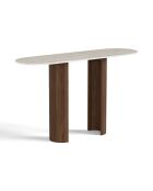 ALTO Keramikkonsole mit Travertinoptik und Nussbaumfuß - 120x35x80 cm