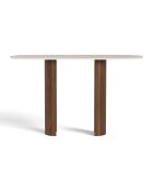 ALTO Keramikkonsole mit Travertinoptik und Nussbaumfuß - 120x35x80 cm