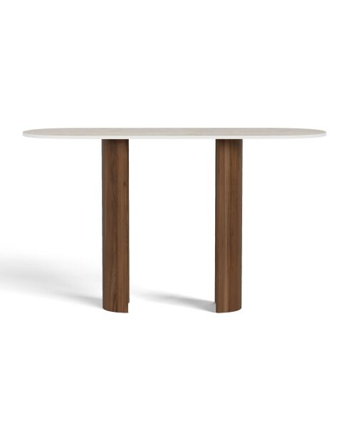 ALTO Keramikkonsole mit Travertinoptik und Nussbaumfuß - 120x35x80 cm