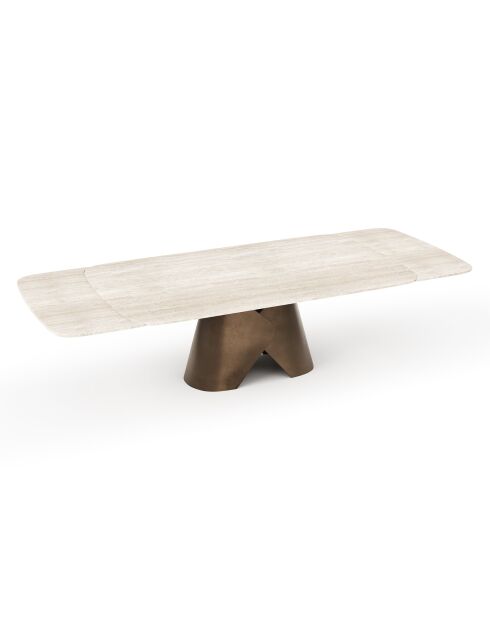 VIVA uitschuifbare tafel met travertijnlook bronzen voet - 160x90x76 cm