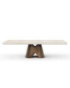 VIVA uitschuifbare tafel met travertijnlook bronzen voet - 160x90x76 cm