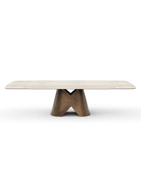 VIVA uitschuifbare tafel met travertijnlook bronzen voet - 160x90x76 cm