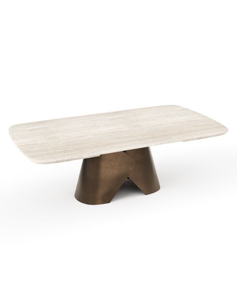 VIVA uitschuifbare tafel met travertijnlook bronzen voet - 160x90x76 cm