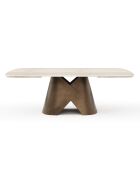 VIVA uitschuifbare tafel met travertijnlook bronzen voet - 160x90x76 cm