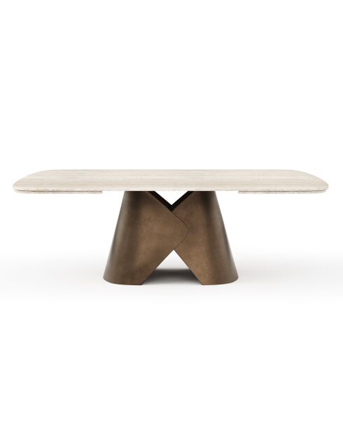 VIVA uitschuifbare tafel met travertijnlook bronzen voet - 160x90x76 cm