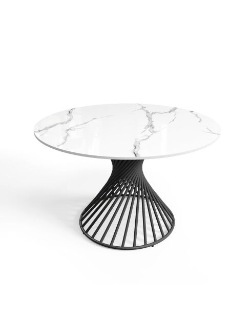 MOON ausziehbarer Keramiktisch mit weißem Marmoreffekt und schwarzen Beinen - 120 - 180x120x76 cm