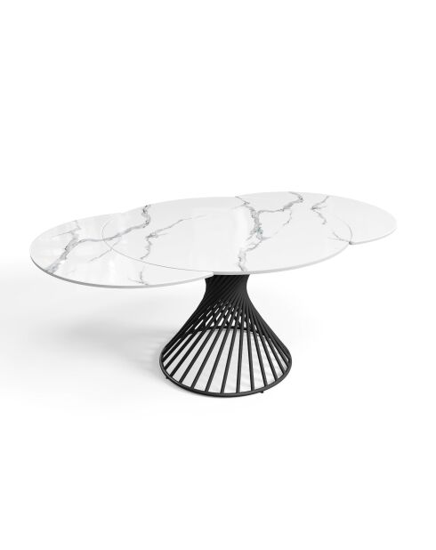 MOON ausziehbarer Keramiktisch mit weißem Marmoreffekt und schwarzen Beinen - 120 - 180x120x76 cm