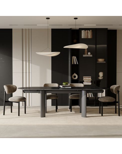 SILVA ausziehbarer Esstisch aus schwarzem Marmor mit schwarzen Beinen - 180x90x76 cm