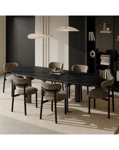 SILVA ausziehbarer Esstisch aus schwarzem Marmor mit schwarzen Beinen - 180x90x76 cm