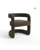 Set de 2 sillas KLAY expresso de terciopelo trenzado marrón - 53x61x71 cm