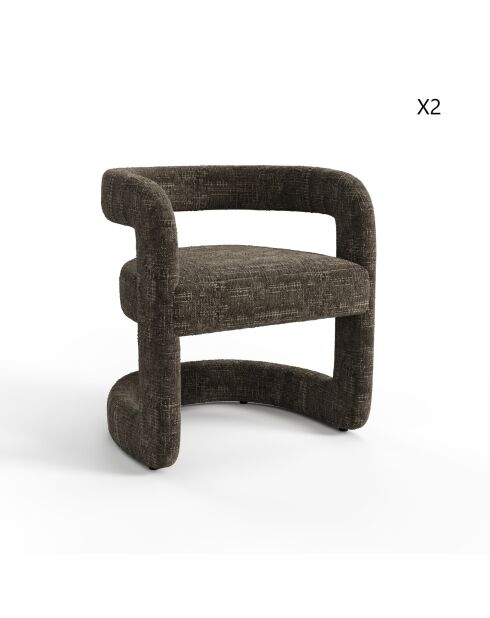 Set de 2 sillas KLAY expresso de terciopelo trenzado marrón - 53x61x71 cm