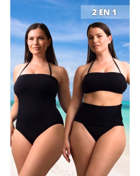 Maillot de bain 2en1 sans couture multiposition noire