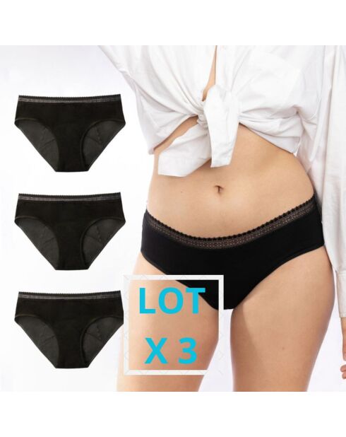 3 pantaloncini mestruali neri in cotone biologico