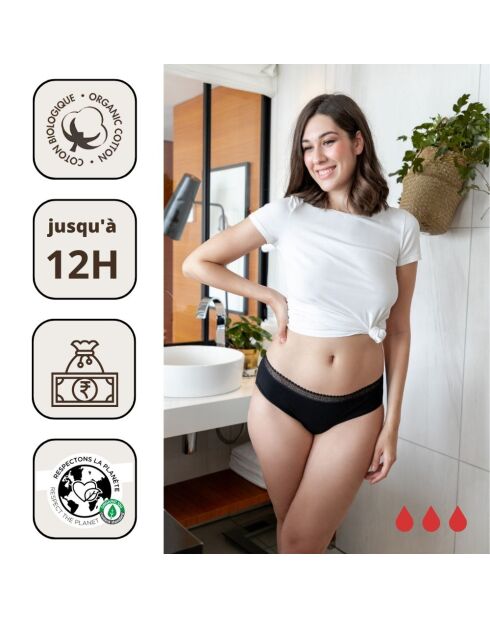3 pantaloncini mestruali neri in cotone biologico